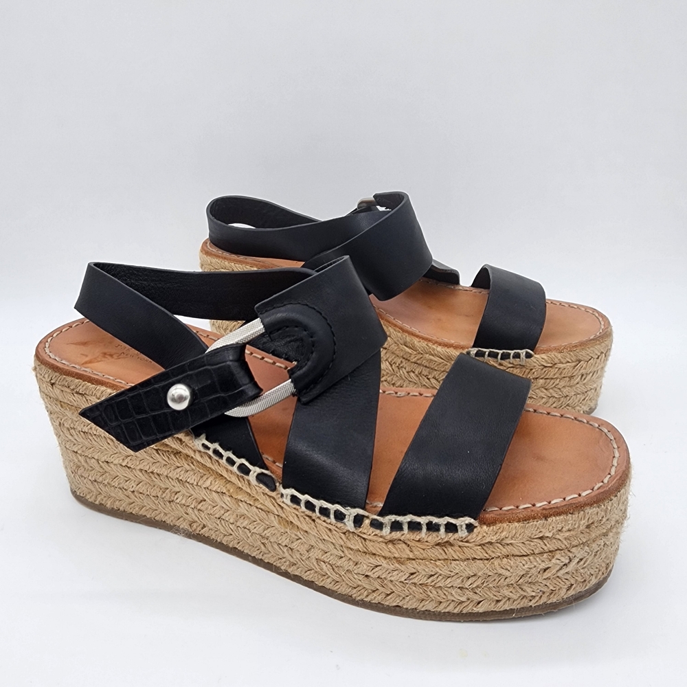 Rag & Bone August Leather Platform Espadrilles Sandal Black Size 39.5